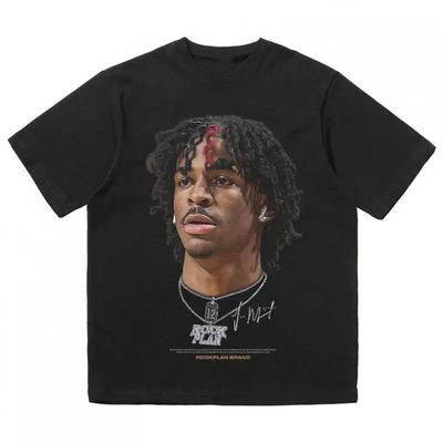TEMU 1pc Bohemian Style Unisex Cotton T-shirt, Portrait Print, Round Neck, Non-stretch, Knitted Fabric, 220g/m2, Adult Regular Version-y2g Hip Hop Basketball Fashion Tops Image