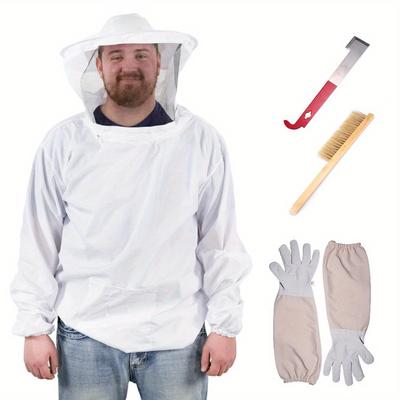 TEMU Beekeeping Suit, White Coat With Veil, Essential Beekeeping Tools, Breathable, Lightweight Anti-mosquito Outdoor Device, With Gloves, Bee Brush (brush In Random Colors) Image