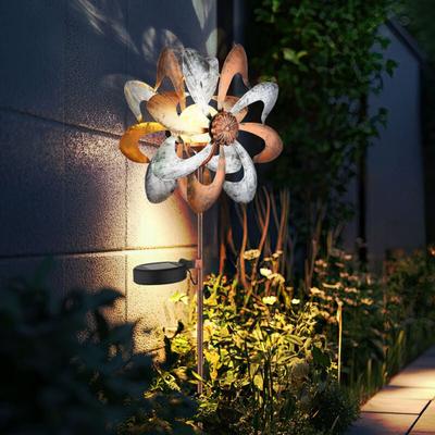 Solarleuchte Windrad Solarlampe Erdspieß Gartendeko Solar Gartenstecker gold silber, Metall, led Image