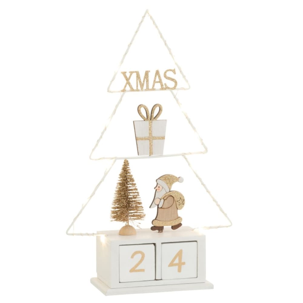 Albero di Natale con calendario e led in legno bianco 19x7,5x31 cm
