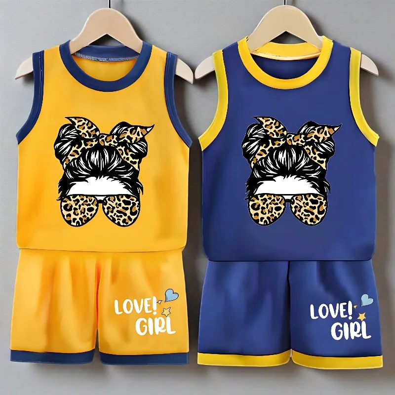 Summer Children's Breathable Quick Drying Sport Clothes Sets Printed Gilrs Fashion Outfits Kids Casual Vest Shorts 2pcs Suit