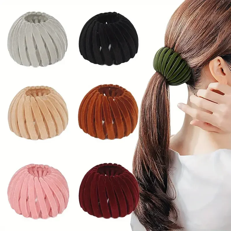 1 Stück Praktische Vogelnest-Haarspange für Frauen Retro Pferdeschwanz-Schnalle Samt-Haarklammer Modische Mädchen-Haarklammer Haaraccessoires Image