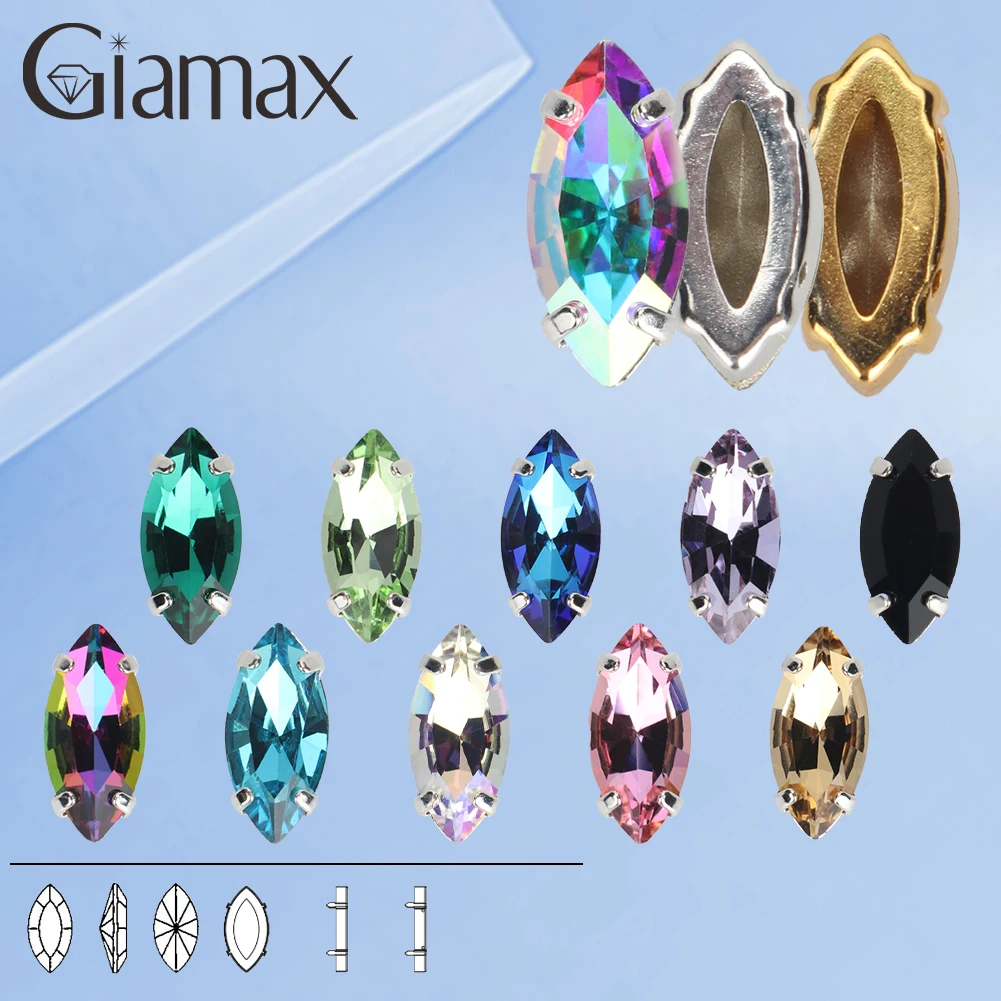 Giamax Navette Horse Eye Glass Crystal Sewing Stone Sew on Rhinestones Gold Silver Claw Rhinestones For Garment Clothes Bags