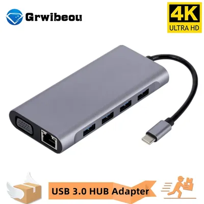 11-in-1 Typ-C-Dockingstation USB 3.0 HUB USB C-Splitter 4K Typ C auf HDMI VGA PD RJ45 100M Image