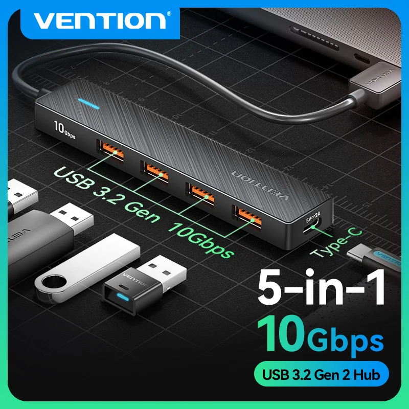 Vention USB Hub 3,2 10 Gbit/s 4 Port ABS Hub USB für Laptop Multi Splitter Adapter Für Xiaomi Macbook PC Computer Zubehör Image