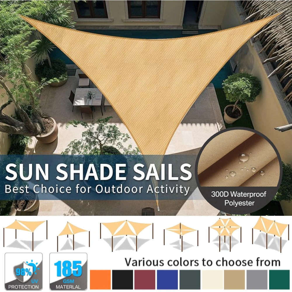 Dreieckige Sonnensegel, wasserdichter Sonnenschutz, UV-blockierendes Überdachung mit kostenlosen Seilen für Outdoor, Garten, Pergola, Terrasse, Sonnenschutz, Markise Image