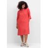 Blusenkleid SHEEGO "Große Größen", Damen, Gr. 50, Normalgrößen, rot (hummer), Obermaterial: 55% Leinen, 45% Viskose, unifarben, casual, figurumspielend kniebedeckend, ohne Ausschnitt, 3/4-Ärmel, Kleider, aus Leinen-Viskose-Mix