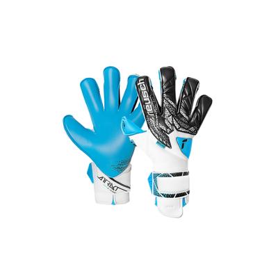 Torwarthandschuhe REUSCH "Attrakt Aqua Evolution", Damen, Gr. 9,5, schwarz-weiß (weiß, schwarz), 49% Elastodien, 40% Polyester, 5% Polyamid, 6% Polyurethan, mehrfarbig, sportlich, Handschuhe, mit Evolution Cut Image
