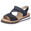 Keilsandalette RIEKER, Damen, Gr. 36, blau (nachtblau), Nubuklederimitat, unifarben, klassisch, Schuhe, Riemchensandale, Sommerschuh, Urlaubschuh mit Klettriemchen