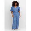 Jumpsuit SHEEGO BY JOE BROWNS "Große Größen", Damen, Gr. 54, Normalgrößen, blau (blau gemustert), Obermaterial: 100% Viskose (LENZING ECOVERO), gemustert, feminin, figurumspielend lang, V-Ausschnitt, Kurzarm, Overalls, mit Blümchenprint, aus Viskose