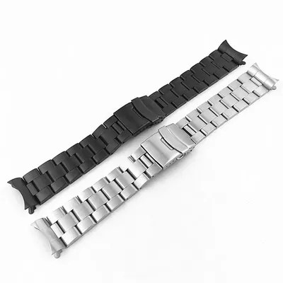 20 mm 22 mm Edelstahl-Uhrenarmband mit gebogenem Ende, faltbare Metall-Uhrenschnalle, Ersatz für Image