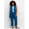 7/8-Hose SHEEGO "Große Größen", Damen, Gr. 52, Normalgrößen, blau (blaubeere), Obermaterial: 55% Leinen, 45% Viskose, unifarben, casual, comfort fit 7/8-Länge, Hosen, aus Leinen-Mix, mit Teilgummibund