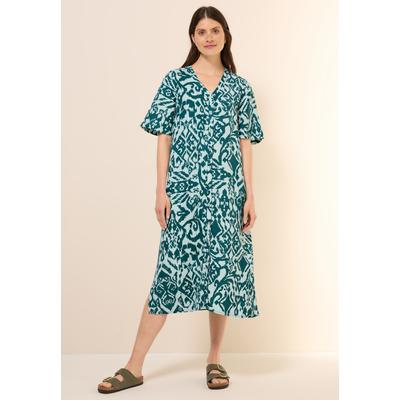 Midikleid CECIL, Damen, Gr. L (42), US-Größen, grün (grün lagoon), Stoff, 55% Leinen, 45% Viskose, gemustert, casual, comfort fit wadenlang, V-Ausschnitt, Kurzarm Bündchen, Kleider, mit allover Print Image