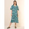 Midikleid CECIL, Damen, Gr. M (40), US-Größen, grün (grün lagoon), Stoff, 55% Leinen, 45% Viskose, gemustert, casual, comfort fit wadenlang, V-Ausschnitt, Kurzarm Bündchen, Kleider, mit allover Print