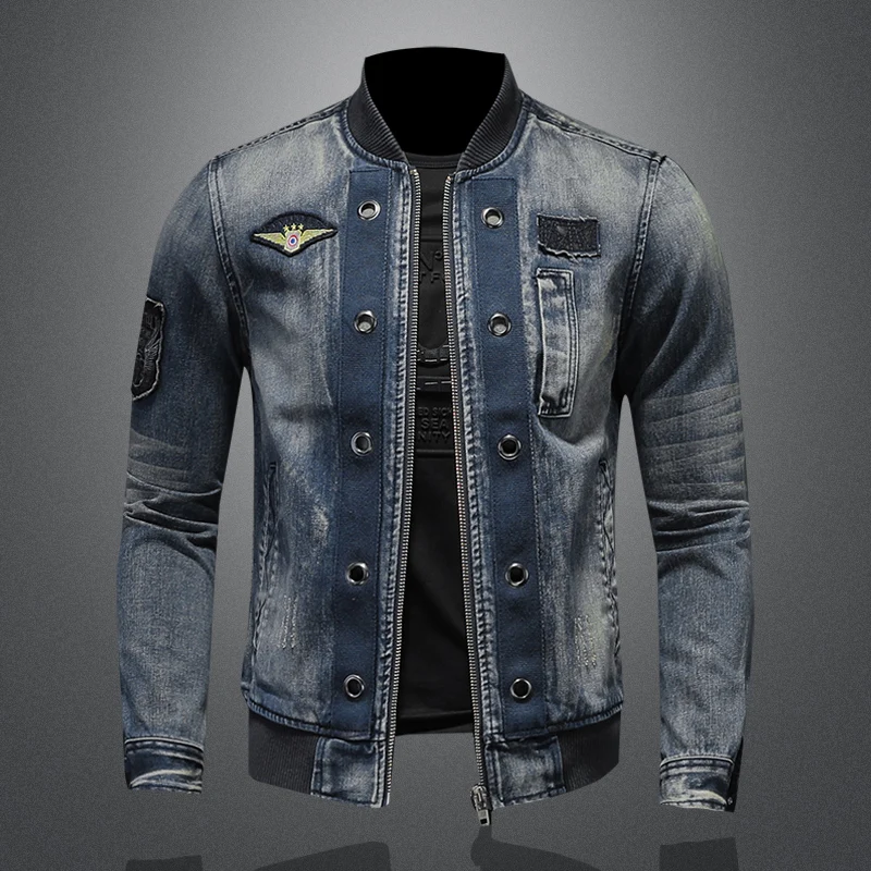 Hochwertige, personalisierte Herren-Jeans mit Baseballkragen, modische, hübsche, trendige Reißverschlussjacke Image
