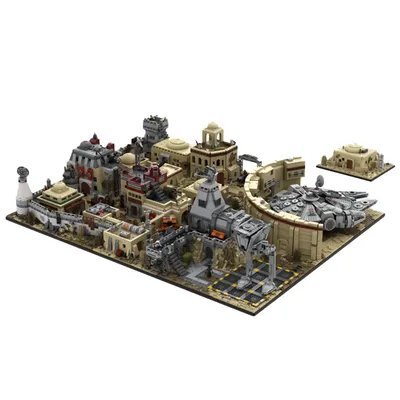 Berühmter Star Filmszene MOC Tatooine Mos Eisley Cantina Emipre Base Falcon Spaceport Modell Image