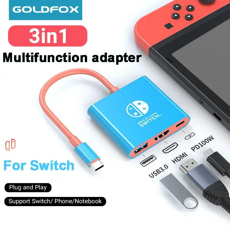Neue tragbare 3-in-1-Dockingstation für Nintendo Switch, Typ-C-Hub mit HDMI und USB 3.0, perfekt für Reisen und Spiele Image