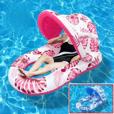 2-in-1 Inflatable Floating Mat & Surfboard for Swimming Pool Beach with Handle Sunshade Kids Adults Toy