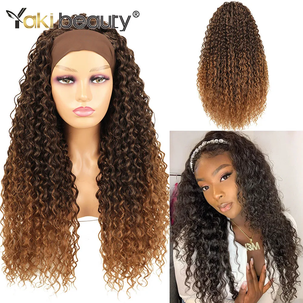 28-Zoll lange verworrene lockige synthetische Stirnband-Perücke, tiefe Wellen-Perücke für schwarze Frauen, afro-lockige Wasserwelle, Bio-Faser-Haar-Accessoire Image