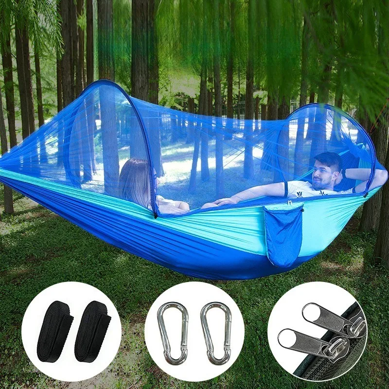 1 Stück Anti-Seiten-Flip-Mückensichere Camping-Hängematte mit Insektennetz, tragbare Outdoor-Hängematte für Camping, leichtes Reisebett