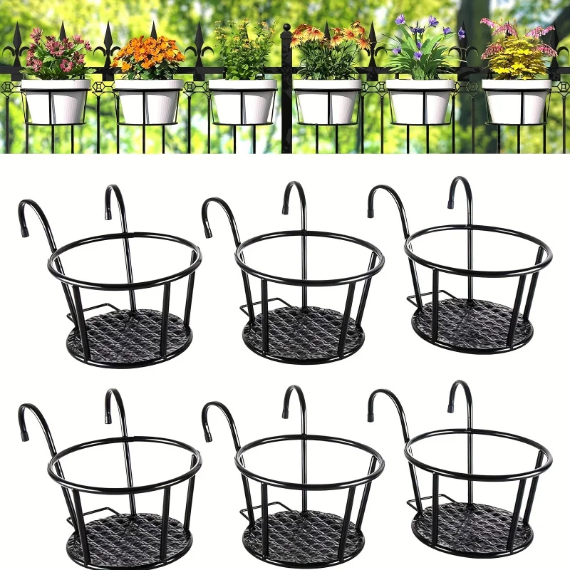 3 Stück Eisen-Kunst-Metallgeländer, Blumentopf-Hängekorb für den Innenbereich, Topflappen-Aufhänger, 6 Stück, Pflanzen im Freien, perfekt für Veranden und Image