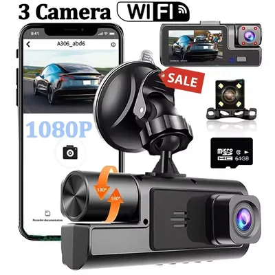 3 Lens Car Recorder with Memory Card Car Camera 1080P VCR WIFI Car DVR 2 Lens Front and Rear View