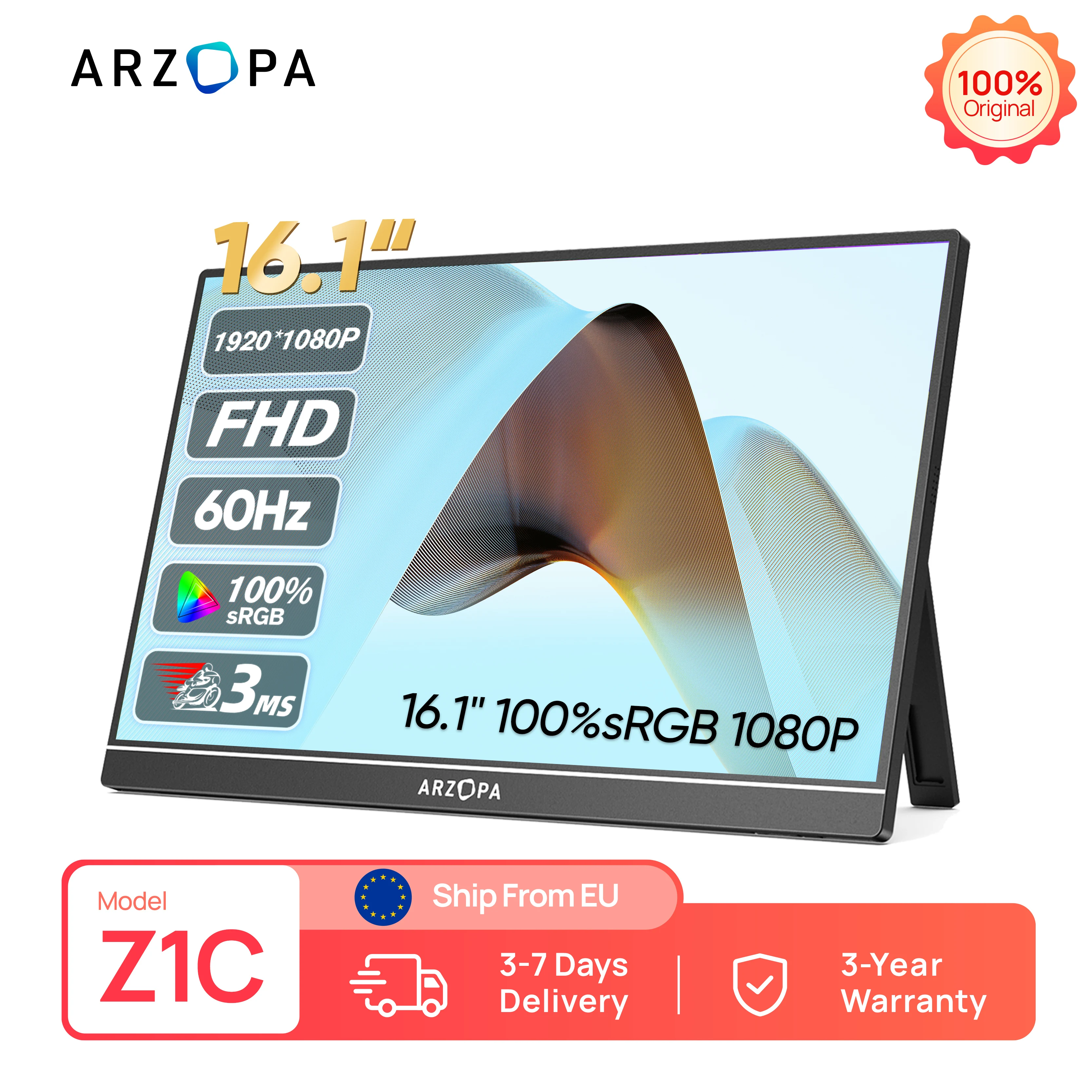 ARZOPA 16.1 pouces 100% sRGB 1080P FHD Mini moniteur Portable Mobile de jeu écran IPS deuxième moniteur affichage externe Z1C