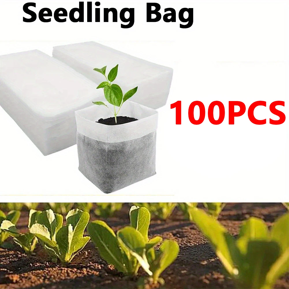 Sacchetti per vivaio biodegradabili da 100 pezzi, sacchetti per piante in tessuto non tessuto, sacchetti per piante in vasi per piantine in tessuto, forniture per giardino domestico