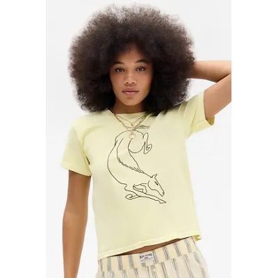 UO SHEET Magazine Tatty Tilia Horse Relaxed T-Shirt - Yellow M/L at Urban Outfitters