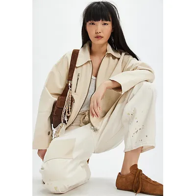 We The Free Sally Solid Canvas Jacket at Free People in Ivory, Size: XL