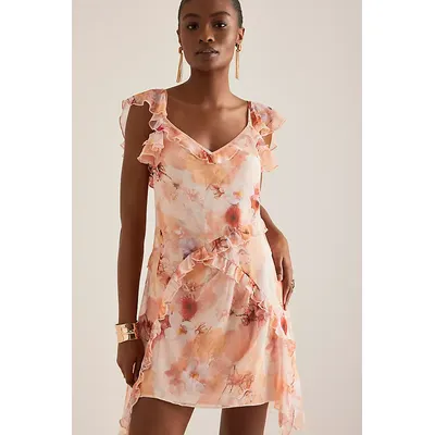 By Anthropologie Chiffon Ruffle Mini Dress
