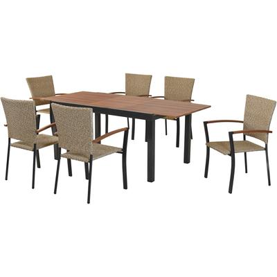 Garten-Essgruppe MERXX "»Teramo«", beige (natur, natur, graphit), Auszugsplatte, stapelbar-ausziehbar, Aluminium, Kunststoff, Sitzmöbel-Sets, folierte Applikationen und Tischplatte in Holzoptik Image