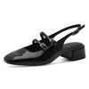 Slingpumps TAMARIS, Damen, Gr. 39, schwarz (schwarz, lack), Lacklederimitat, elegant, Schuhe, Blockabsatz, Abendschuh in modischer Karreeform