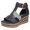Keilsandalette RIEKER, Damen, Gr. 37, schwarz (schwarz, creme), Lederimitat, Bast, feminin, Schuhe Sandalette, Sommerschuh, Plateausandalette, Sandale mit modischem 6 cm Keilabsatz