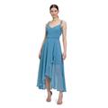Abendkleid VERA MONT "Vera Mont Abendkleid mit Volant", Damen, Gr. 34, Normalgrößen, shiny blaustone, Chiffon, Obermaterial: 100% Polyester. Futter: 100% Polyester., elegant, A-Linie lang, U-Boot-Ausschnitt, Kleider, Wickel-Design