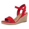 Keilsandalette TAMARIS, Damen, Gr. 37, rot, Textil, modisch, Schuhe, Sommerschuh, Sandale, Keilabsatz, mit verstellbarem Riemchen