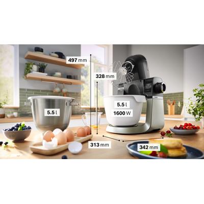 BOSCH Küchenmaschine "Serie 6 MUMS6ZS18, 2 Schüsseln (Edelst/Kunstst), integr Waage, schwarz", jet schwarz matt, B:32cm H:33cm T:38cm, Küchenmaschinen, Automatikprogramme, Deckel, Knethaken/Rühr-/Silikonbesen spülm.fest Image
