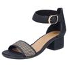 Sandalette RIEKER, Damen, Gr. 41, schwarz (schwarz, natur), Lederimitat, Textil, Flechtoptik, elegant, Schuhe, Sommerschuh, Sandale, Blockabsatz, mit Zierschließe am Klettriemchen