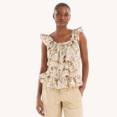 Nautica Women's Printed Ruffle Top Woodrift Flax, XL