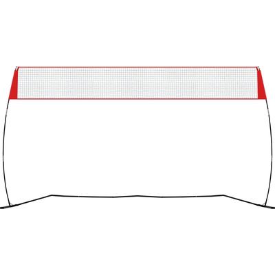Red Steel and Fiberglass Volleyball Net, 14ft Wide, Adjustable Height and Weather-Resistant