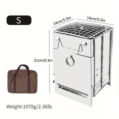 TEMU Portable Foldable Stainless Barbecue Grill - Outdoor Firewood Stove & Camping Image