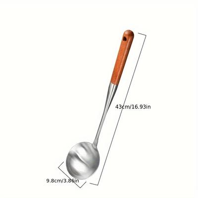 TEMU Stainless Steel Extended Spatula Pear Wood Extended Stir Fry Spoon Kitchen Cooking Utensil Anti-scalding Spatula Image