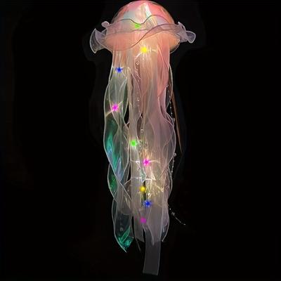 TEMU 2pcs Jellyfish Lantern Party Decoration Atmosphere Decorative Lights Colorful Ribbon Halloween Christmas Room Decoration Props Image