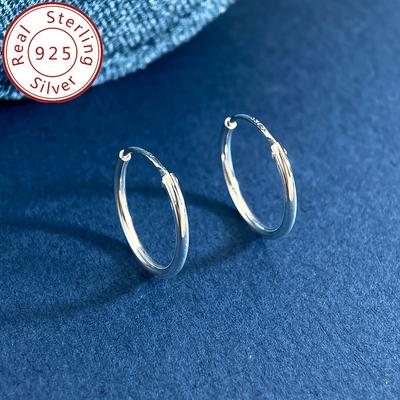 TEMU 1 Pair Minimalist 14mm/40mm Hoop Earrings For Women S925 Sterling Silvery Casual Fine Ladies Jewelry Gift Image
