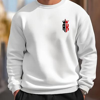 TEMU Men's Casual Crew Neck Sweatshirt With Geometric Ak Print, 100% Polyester Knit Fabric, Regular Fit, Sporty Style, Casual Wear|casual Sporty Design|polyester Sweatshirt Image
