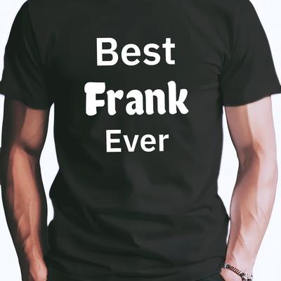 "TEMU Men's Casual Crew Neck T-shirt "best Frank Ever" Print, 100% Polyester Knit Fabric, Stretch, Regular Fit, Summer Short Sleeve Tee - 150gsm" Image