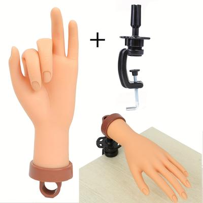 TEMU Flexible Acrylic Nail Practice Hand Kit With Stand - Reusable, Mannequin For Beginners & Pros - Includes Fake Nails & Tools Image