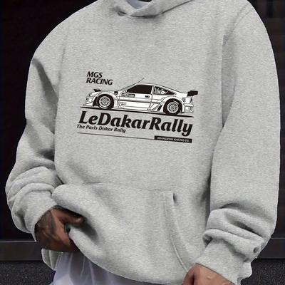 TEMU Men's Casual Fashion Cartoon Letter Racing Pattern Hoodie, Comfortable Loose Kangaroo Pocket Sweatshirt, Polyester Knit Fabric, All , Fashionable Pullover Image