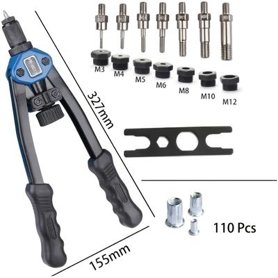 TEMU 110pcs Rivet Nut Tool, 13'' Hand Nut Setter Kit - Heavy Duty Rivet Nuts M3 M4 M5 M6 M8 M10 M12 And 7 Metric & Inch Mandrels Kits With Rugged Carrying Blue Case Image