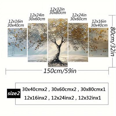 TEMU 5pcs Golden Tree Canvas Prints, Poster, Wood Wall Decor For Living Room, Bedroom, Kitchen, Indoor & Outdoor, Spring & Winter Landscape Theme, Canvas Painting Poster For Home Aesthetic Decor Gift Image